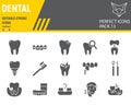 Dental glyph icon set, dentistry collection, vector sketches, logo illustrations, orthodontics icons, stomatology clinic Royalty Free Stock Photo