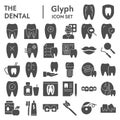 Dental glyph icon set, dentistry equipment symbols collection, vector sketches, logo illustrations, oral hygiene signs Royalty Free Stock Photo