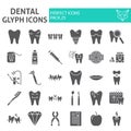 Dental glyph icon set, dentistry symbols collection, vector sketches, logo illustrations, tooth signs solid pictograms Royalty Free Stock Photo