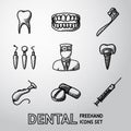 Dental handdrawn icons set. vector