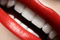 Dental. Happy smile with red lips make-up, white healthy teeth Royalty Free Stock Photo