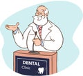Dental health care concept vector illustration Doctor speaking at the rostrum