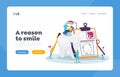 Dental Health Care, Oral Treatment Program, Check Up Landing Page Template. Tiny Doctor Dentists Characters Clean Tooth