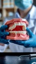 Dental health education with model, dentist explaining sugar's impact on teeth Royalty Free Stock Photo