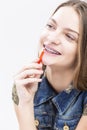 Dental Health Ideas and Concepts.Smiling Caucasian Female Teenager Royalty Free Stock Photo