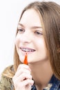 Smiling Caucasian Female Teenager Girl With Teeth Braces Royalty Free Stock Photo