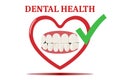 Dental health illustration vector isolated on white. Teeth drawings and heart. Diagnosis, prevent, protection concept.