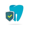 Dental health protection icon vector flat cartoon illustration, tooth defense guard via shield symbol, concept of