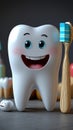 Dental humor Funny tooth character, toothbrush, oral hygiene concept