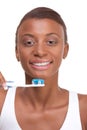 Dental hygiene Afro-American girl with toothbrush Royalty Free Stock Photo