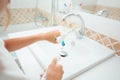 Dental hygiene. Happy little blonde girl brushing her teeth. Healthy concept Royalty Free Stock Photo