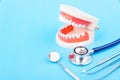 Dental Hygiene Health Concept, White tooth and Dentist tools for dental care