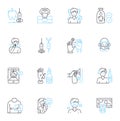 Dental hygiene linear icons set. Teeth, Gums, Plaque, Flossing, Brushing, Tartar, Cavity line vector and concept signs