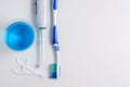 Dental hygiene. Toothbrush, mouthwash, dental floss, oral irriga