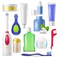 Dental hygiene vector toothbrush and toothpaste with mouthwash for cleaning teeth illustration dentistry set of dental