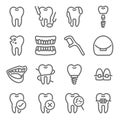 Dental icon illustration vector set. Contains such icons as Orthodontic, dental floss, bracket, instrument, tooth, screw, teeth, I Royalty Free Stock Photo