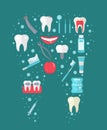 Dental icon set in tooth form, flat style. Stomatology kit .Dentistry collection of design elements. Vector illustration Royalty Free Stock Photo