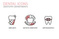 Dental icons. Implants, aesthetic dentistry and orthodontics, isolated on white.