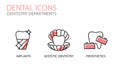 Dental icons. Implants, aesthetic dentistry and prosthetics, isolated on white.