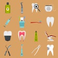 Dental icons set, flat style Royalty Free Stock Photo