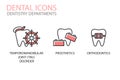 Dental icons. Temporomandibular joint TMJ disorder, prosthetics, orthodontics isolated on white.
