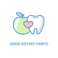 Dental icons. Tooth with an apple. Good food for your teeth.