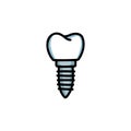 Dental implant doodle icon, vector color line illustration