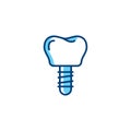 Dental Implant icon, Tooth pin, Prosthetic dentistry logo. Dental Care thin line art icons. Vector illustration