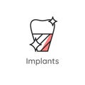 Dental implant surgery denture. Crown abutment implant illustration. Dental icon