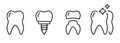 Dental Implantation Treatment. Tooth Care, Veneer Restoration Pictogram. Dental Implant Line Icon Set. Denture