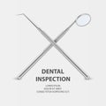 Dental Inspection Banner, Plackard. Vector 3d Realistic Dental Inspection Mirror and Probe for Teeth Closeup on White