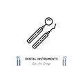 Dental instrument logo. Dental mirror and dental pick line icons. Vector illustration