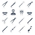 Dental instruments icons set black