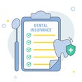 Dental insurance, dental care concept. Clipboard with medical document. Vector flat illustration
