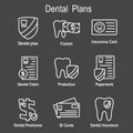 Dental Insurance Outline Icon Set with tooth image