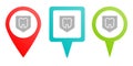 Dental, insurance, shield, tooth. Multicolor pin vector icon, diferent type map and navigation point