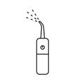 Dental irrigator icon. Line art logo of electric device for home use with water stream. Black simple illustration of oral care,