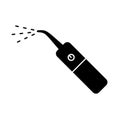 Dental irrigator silhouette icon. Outline logo of electric device for home use with water stream. Black simple illustration of