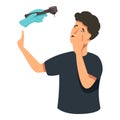 Dental kid help icon cartoon vector. Crying boy afraid