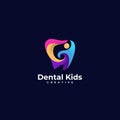 dental kids logo - colorful tooth and abstract human symbol. playful orthodontic business icon concept illustration