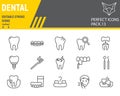 Dental line icon set, dentistry collection, vector sketches, logo illustrations, orthodontics icons, stomatology clinic