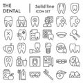Dental line icon set, dentistry equipment symbols collection, vector sketches, logo illustrations, oral hygiene signs Royalty Free Stock Photo