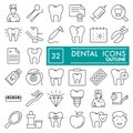 Dental line icon set, dentistry symbols collection, vector sketches, logo illustrations, medicine signs linear Royalty Free Stock Photo