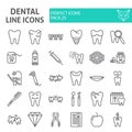 Dental line icon set, dentistry symbols collection, vector sketches, logo illustrations, tooth signs linear pictograms Royalty Free Stock Photo