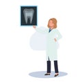 Dental medical concept. female Dentist with a dental x-ray film. Flat vector cartoon illustration