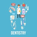 Dental medical healthcare tools vector illustration. Teeth dental care for mouth health set with inspection dentist