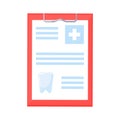 Dental medical history icon. Clipboard medical report in flat style isolated Royalty Free Stock Photo