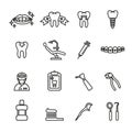 Dental and medical icon set. Line Style stock vector.