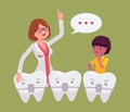 Dental metal braces, child boy and dentist doctor consultation