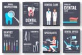 Dental office interior information cards set. Hygiene template of flyear, magazines, posters, book cover, banners